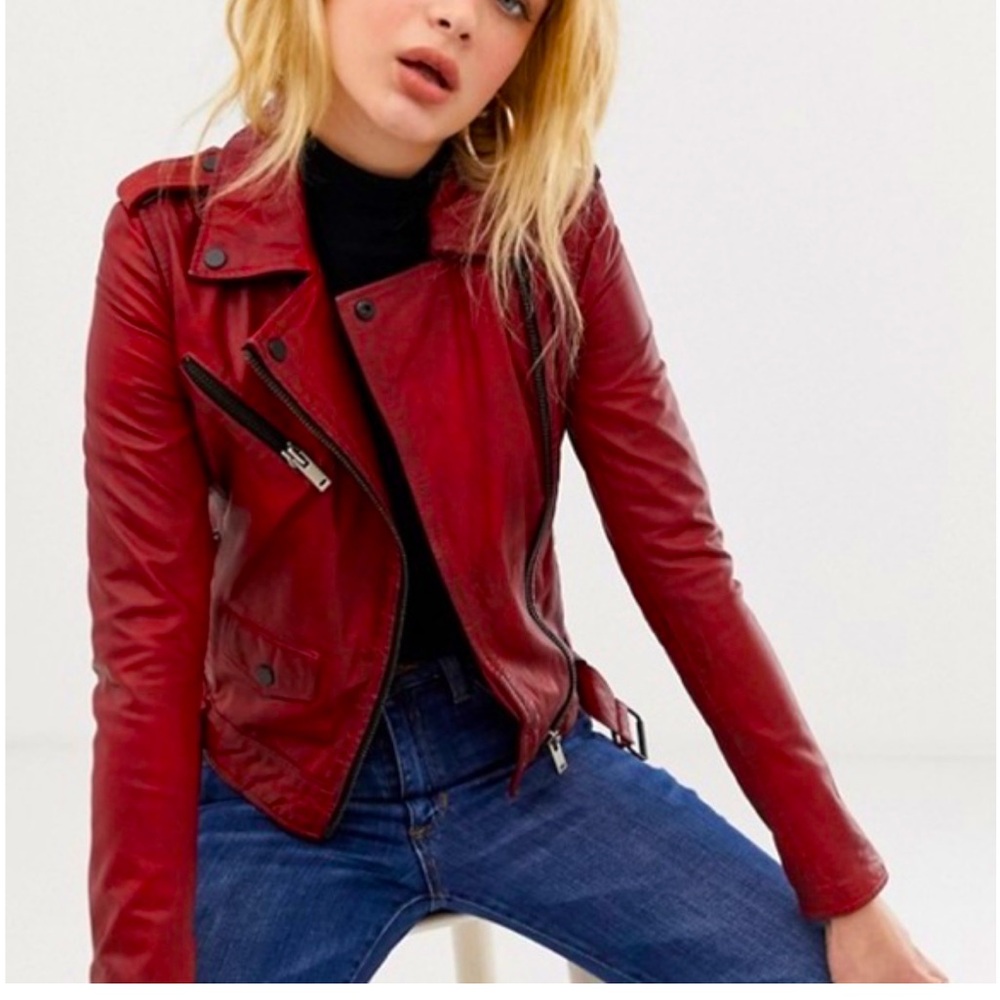 Barney’s Red Biker Leather Jacket Small